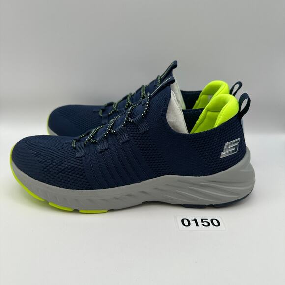 SKETCHERS Kids 4.5 Elite Rush Slip on Running Shoes Navy/Neon Green - Picture 4 of 8